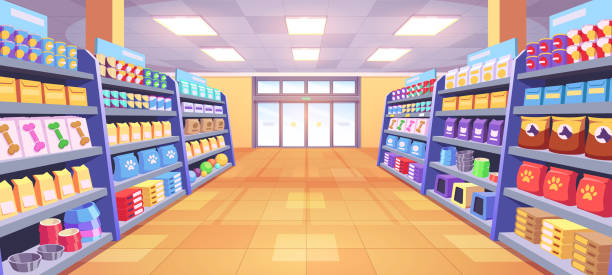 istock Pet shop interior with dog toy, cat store aisle 1532992784