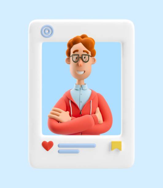 3d illustration. Social media concept. Nerd Larry standing with hands crossed.