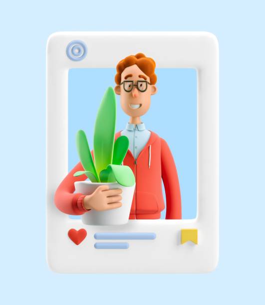 istock 3d illustration. Social media concept. Nerd Larry with home plant. 1533005259