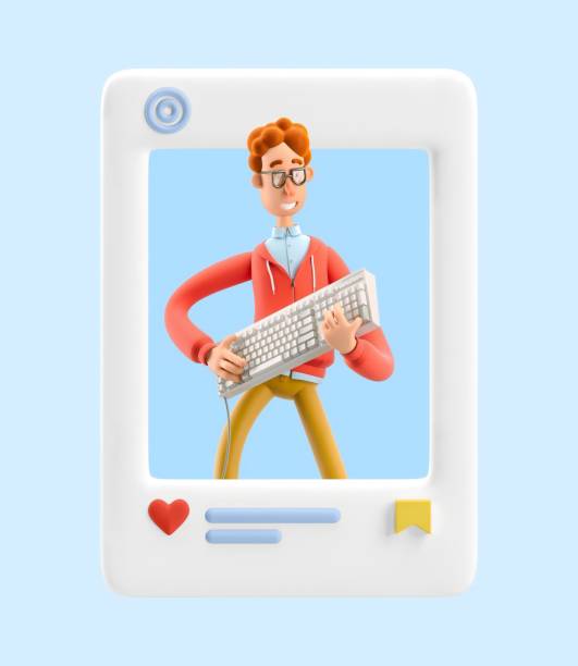 istock 3d illustration. Social media concept. Larry with keyboard in frame. 1533005268