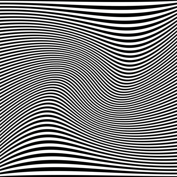 Vector illustration of Optical illusion. Black and white twisted stripes abstract background. Striped pattern.