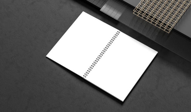istock Spiral binder notebook mock up isolated on dark background. 3D illustration 1533031676