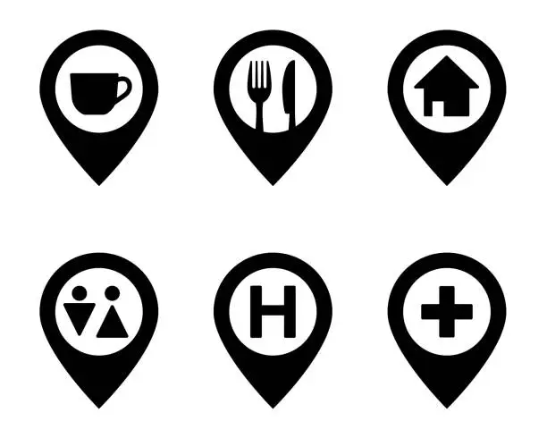 Vector illustration of Map pointer and cafe and restaurant icon