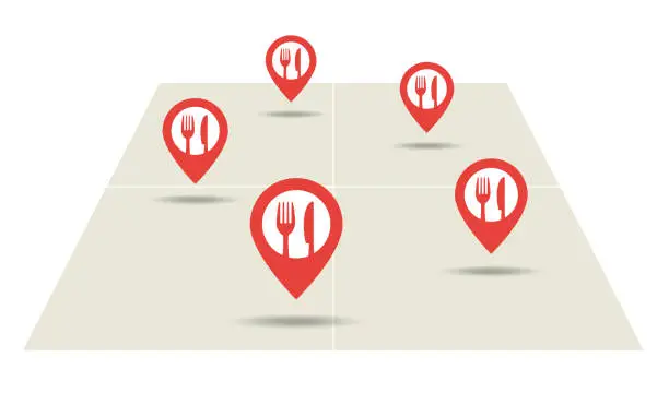 Vector illustration of Map pointer and cafe and restaurant icon