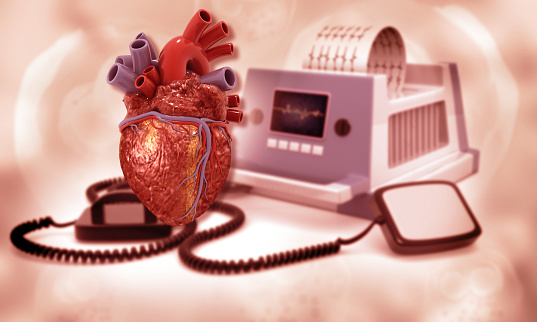 Human heart with defibrillator. Medical concept. 3d illustration