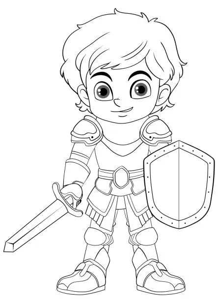 Vector illustration of Knight doodle cartoon for colouring