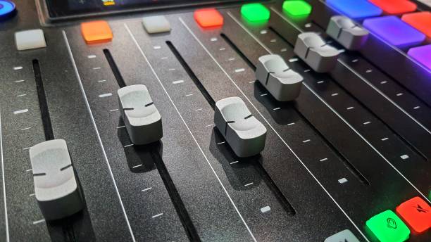 Close up of professional concert mixing console