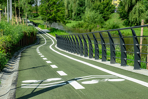 New cyclist paths built in the modern city for ecological bicycle transport, Sibiu, Romania