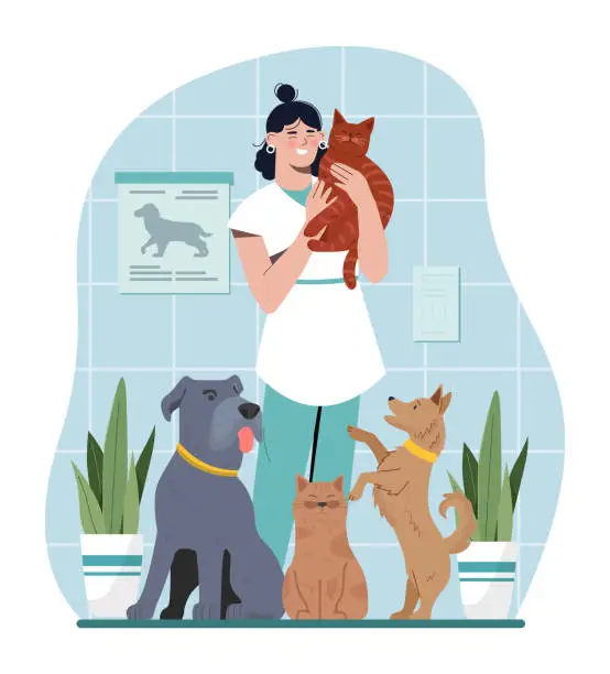 Vector illustration of Veterinarian with pets vector concept