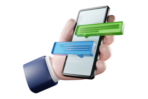 Hand is holding the smart phone with social media concept isolated on white background.