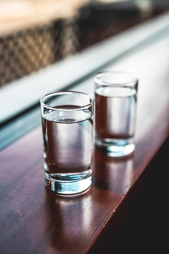 Glass of water on table