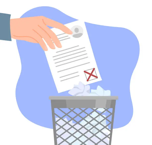 Vector illustration of Hand throws document into trash vector