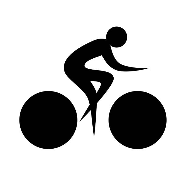 Silhouetted Cyclist Icon Single color isolated symbol of a cyclist on a bicycle workout logo stock illustrations
