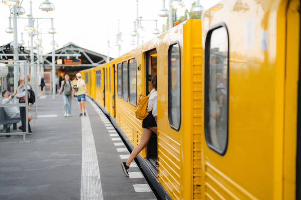 Woman embarking the train in Berlin