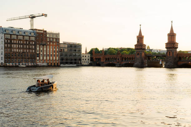 Scenic view of Oberbaum bridge in Berlin at sunset, international landmark