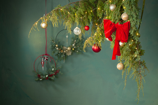 red  and golden christmas decor  on dark background