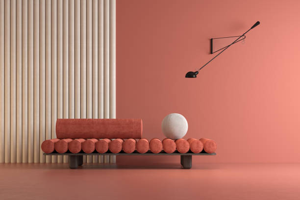 Memphis style conceptual interior room 3d illustration