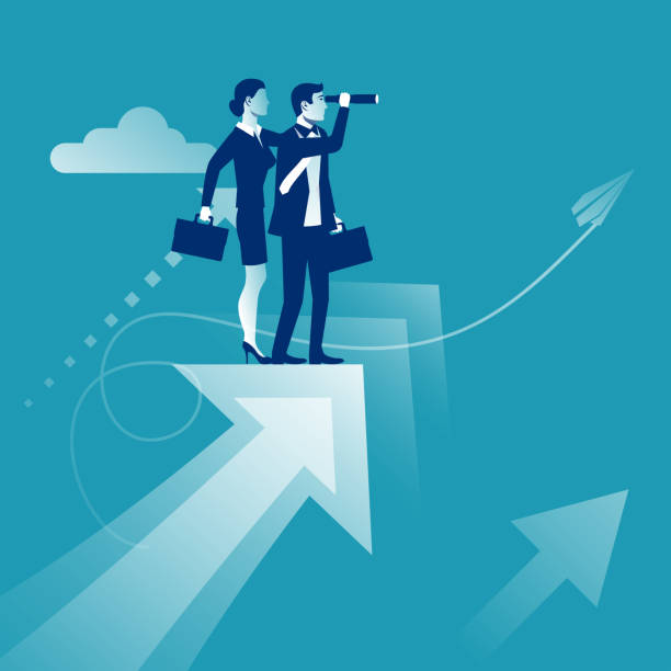 istock Businessman and businesswoman look ahead together. Vector flat. 1533355075