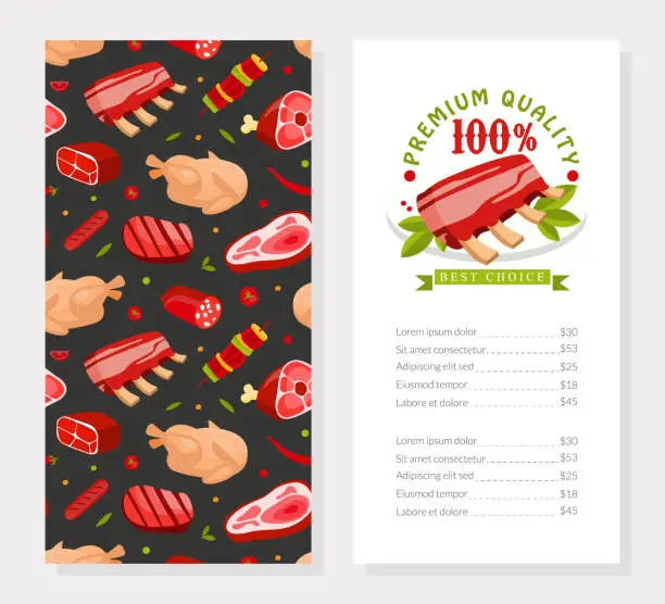 Vector illustration of Fresh Natural Meat Product from Butchery Menu Vector Template