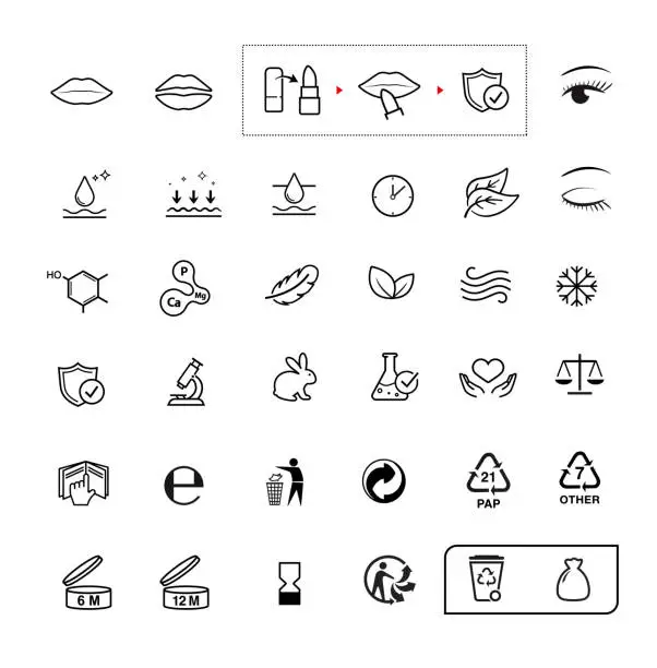 Vector illustration of Set of icons for cosmetic design.