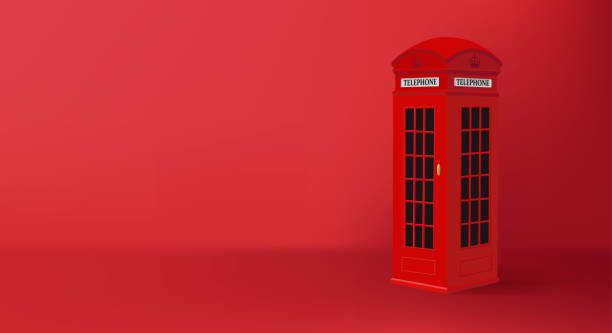illustration einer telefonzelle, klassische 3d-renderkabine, traditionelle touristische attraktion in london, auf rotem hintergrund - telephone cabin london england telephone booth stock-grafiken, -clipart, -cartoons und -symbole