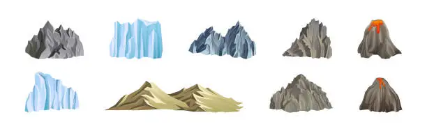 Vector illustration of Mountain Peaks with Cliff and Rock Vector Set