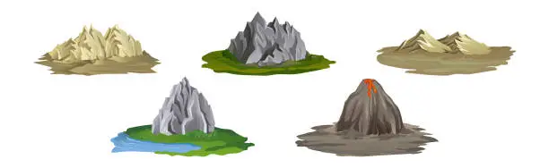Vector illustration of Mountain Peaks with Cliff and Rock Vector Set