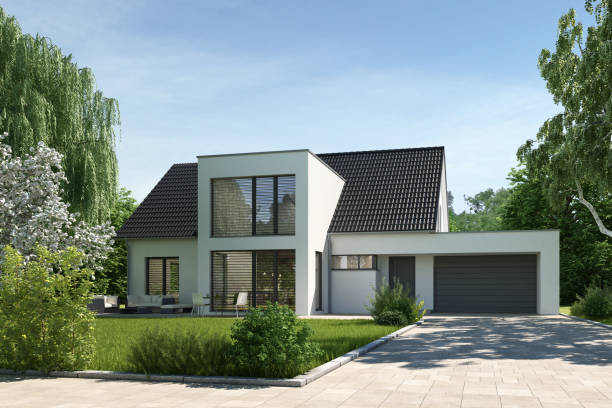 istock Modern house with a cubic extension and garage 1533428710