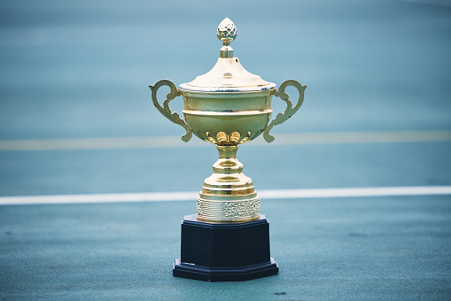 a football trophy isolated on white.