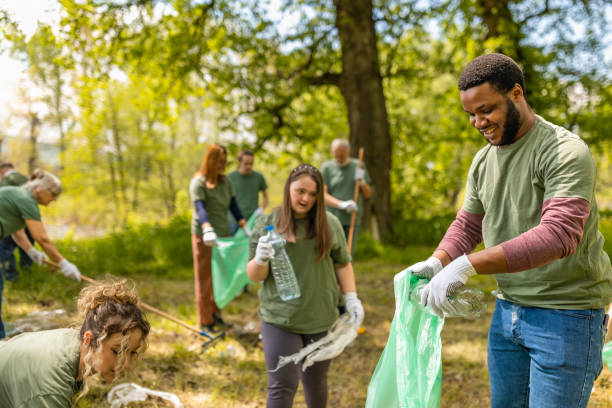 istock Group of volunteers collecting trash in a forest 1533433455