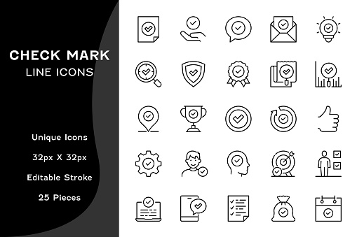 25 Editable Stroke Vector Line Icons for Checkmarks