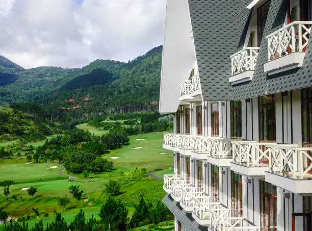 Luxury mountain resort at summer in Dalat, Vietnam. Da Lat is a popular tourist destination, located 1500m above sea level on the Langbian Plateau.