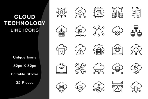 25 Editable Stroke Vector Line Icons for Cloud Technology