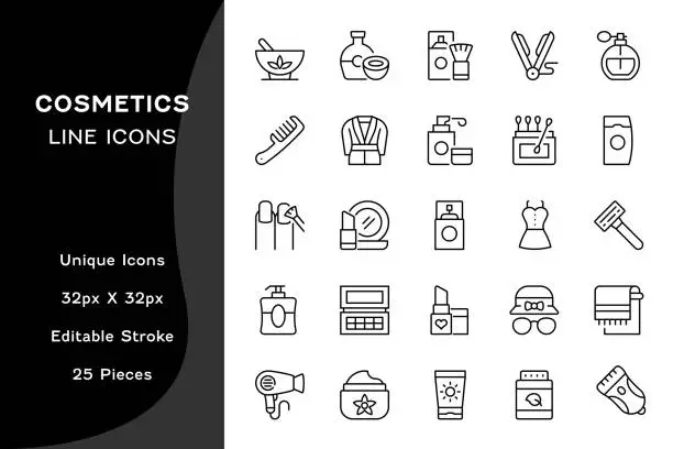 Vector illustration of Cosmetics Editable Line Icons