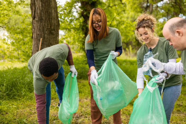 istock Group of volunteers collecting trash in a forest 1533463573