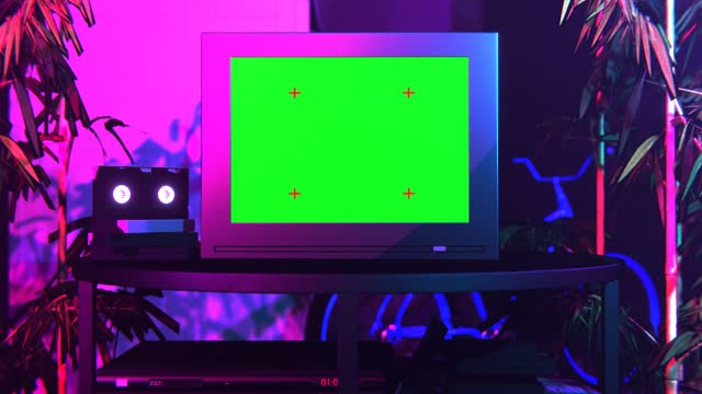 Close Up Footage of a Dated TV Set with Green Screen Mock Up