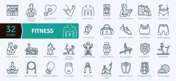 illustrazioni stock, clip art, cartoni animati e icone di tendenza di il fitness - abbigliamento sportivo immagine