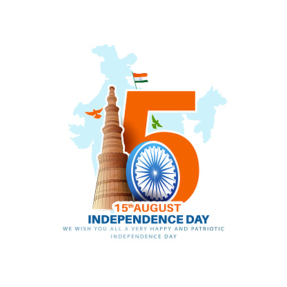 vector illustration of Independence Day of India, for 76th Independence Day of India with indian monuments sketch and Creative National Tricolor Indian flag design and flying pigeon.