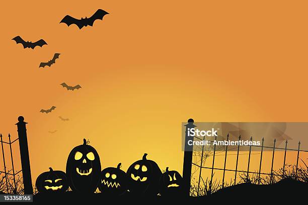 Spooky Sunset With Jack Olanterns And Bats Stock Illustration - Download Image Now - Backgrounds, Halloween, Pumpkin