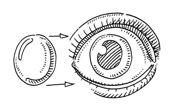 Vector illustration of Insert Contact Lens Eye Drawing