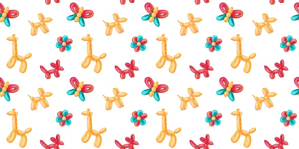 Seamless pattern with animals balloons on a white background. Cartoon vector illustration.