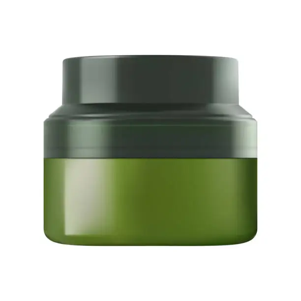 Vector illustration of Green cosmetic jar. Nature cream jar template, lid