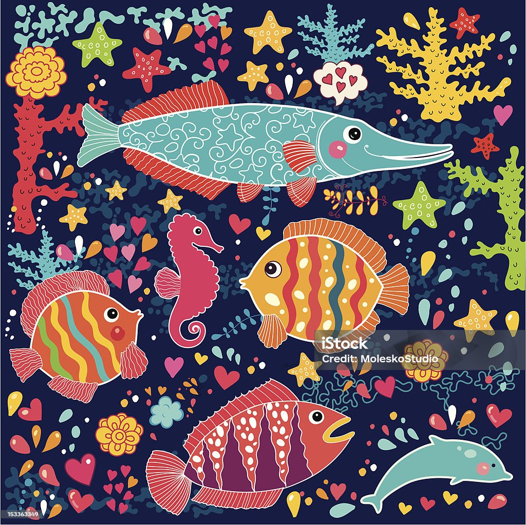 Marine life Vector wallpaper with fish and marine life Animal Markings stock vector