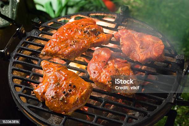 Grilling Marinated Meat Stock Photo - Download Image Now - Barbecue - Meal, Barbecue Grill, Burning