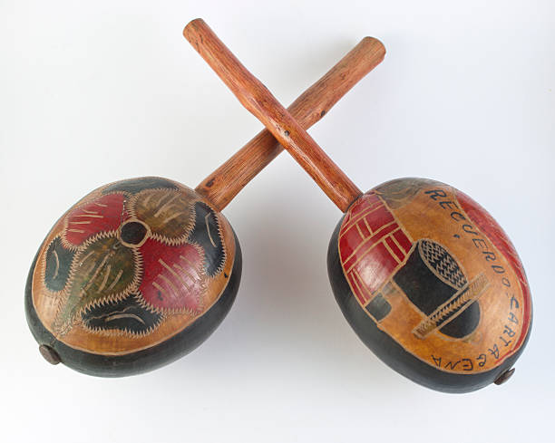 Old wooden maracas stock photo