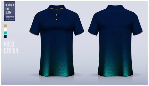 Vector illustration of Polo shirt mockup template design for soccer jersey, football kit or sportswear. Sport uniform in front view and back view. T-shirt mockup for sport club. Fabric pattern.