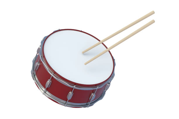 istock Falling drum and sticks isolated on white background. Percussion musical instrument. 3d render 1533662601