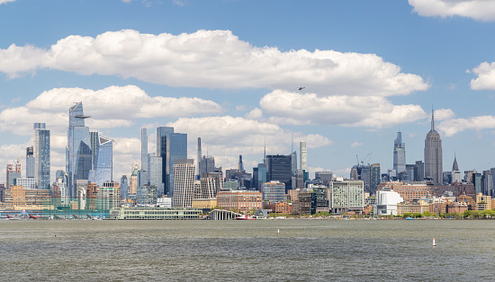 Manhattan skyline in New York across Hudson river, showcasing the impressive architecture and modern cityscape