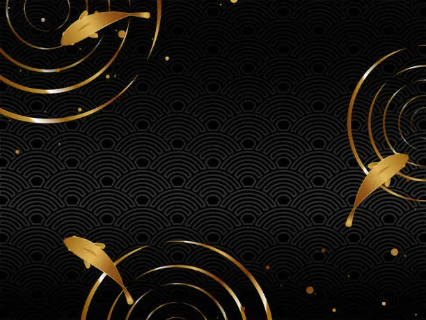 Vector illustration of Luxurious ripples and goldfish background