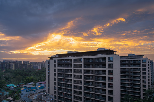 The Chengdu city under the sunset twilight.